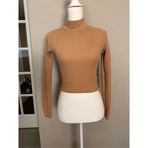 Aerie Brown Long Sleeve Crop Waffle Thermal Shirt XS